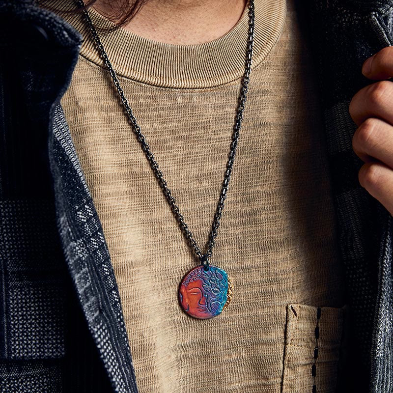 Fortune Jewel 999 Sterling Silver 24K Gold Half Demon Half Buddha Compassion Necklace Pendant Fortune Jewel