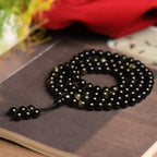 Fortune Jewel 108 Mala Beads Natural Gold Sheen Obsidian Wealth Bracelet