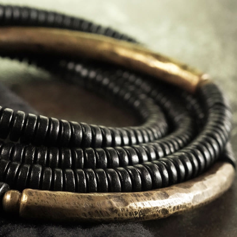 Fortune Jewel Ebony Wood Brass Copper Balance Multilayered Bracelet