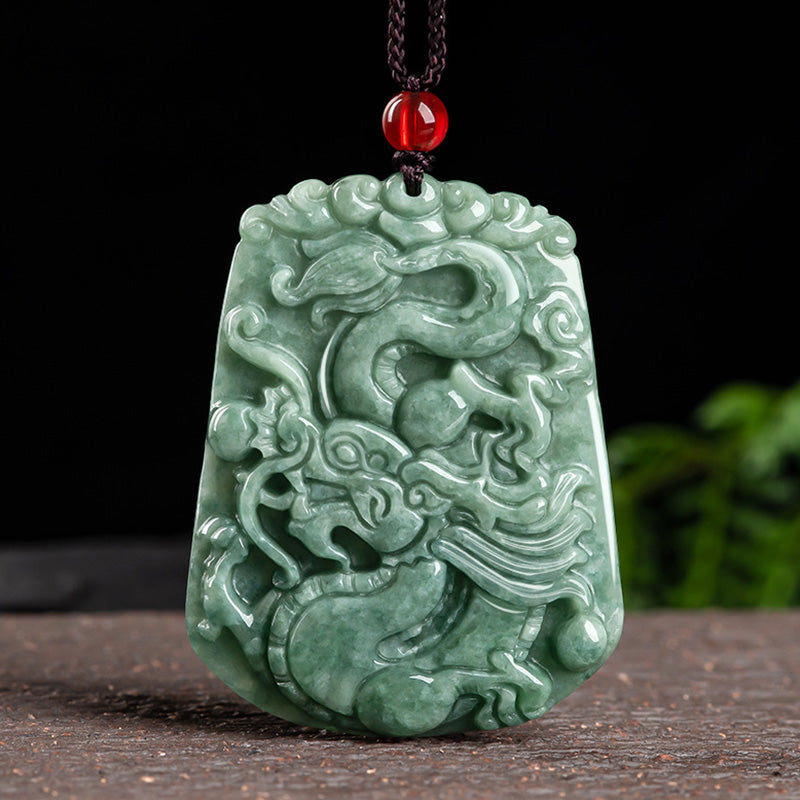 Fortune Jewel Chinese Zodiac Dragon Jade Strength Necklace String Pendant