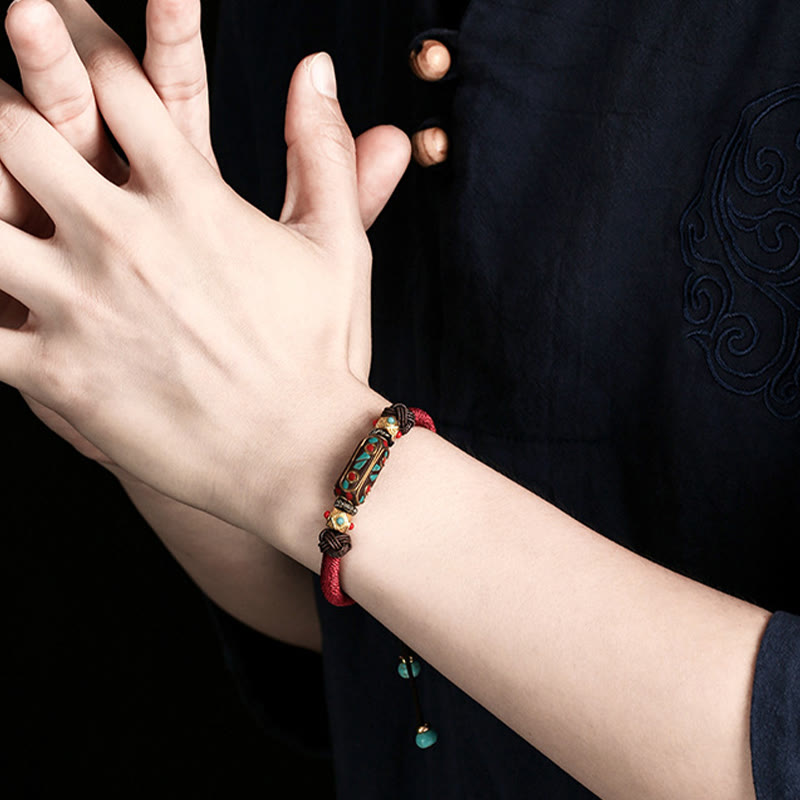 Fortune Jewel Handmade Tibetan Turquoise Om Mani Padme Hum Strength Braided Bracelet
