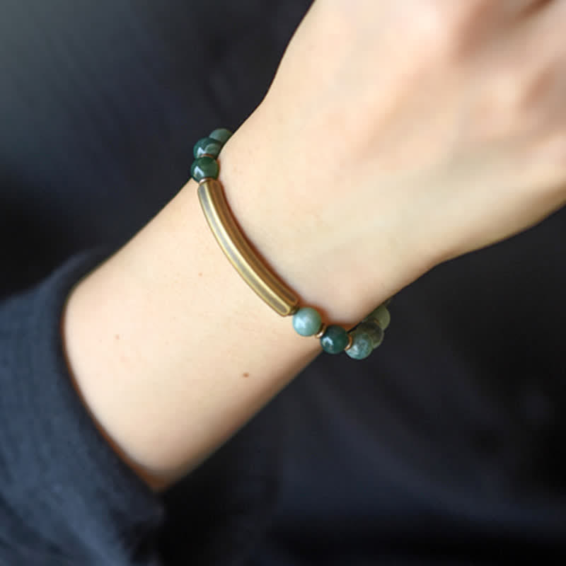 Fortune Jewel Red Jasper Moss Agate Black Obsidian Crystal Copper Peace Couple Bracelet