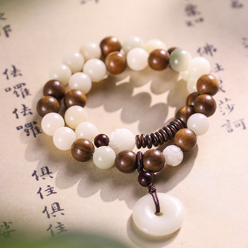 Fortune Jewel Bodhi Seed Green Sandalwood Lotus Peace Buckle Harmony Double Wrap Bracelet