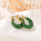 Fortune Jewel 925 Sterling Silver Plated Gold Natural Round Hetian Cyan Jade Luck Drop Earrings