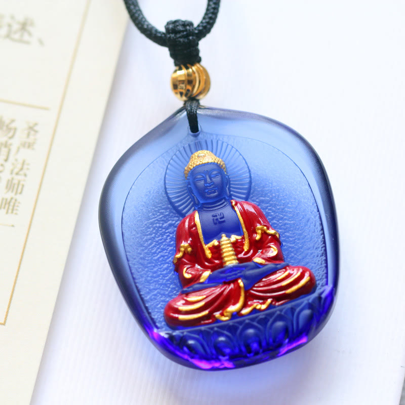 Fortune Jewel Tibet Medicine Buddha Liuli Crystal Compassion Necklace Pendant Fortune Jewel