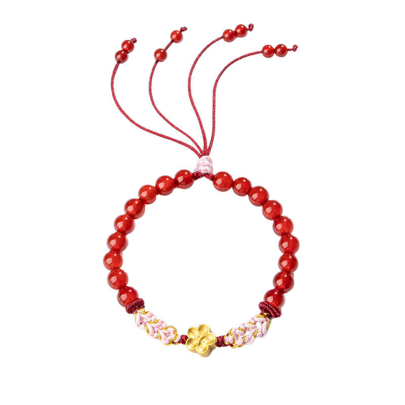 Fortune Jewel 999 Sterling Silver Natural Red Agate Pink Crystal Cherry blossom Bracelet