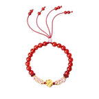 Fortune Jewel 999 Sterling Silver Natural Red Agate Pink Crystal Cherry blossom Bracelet