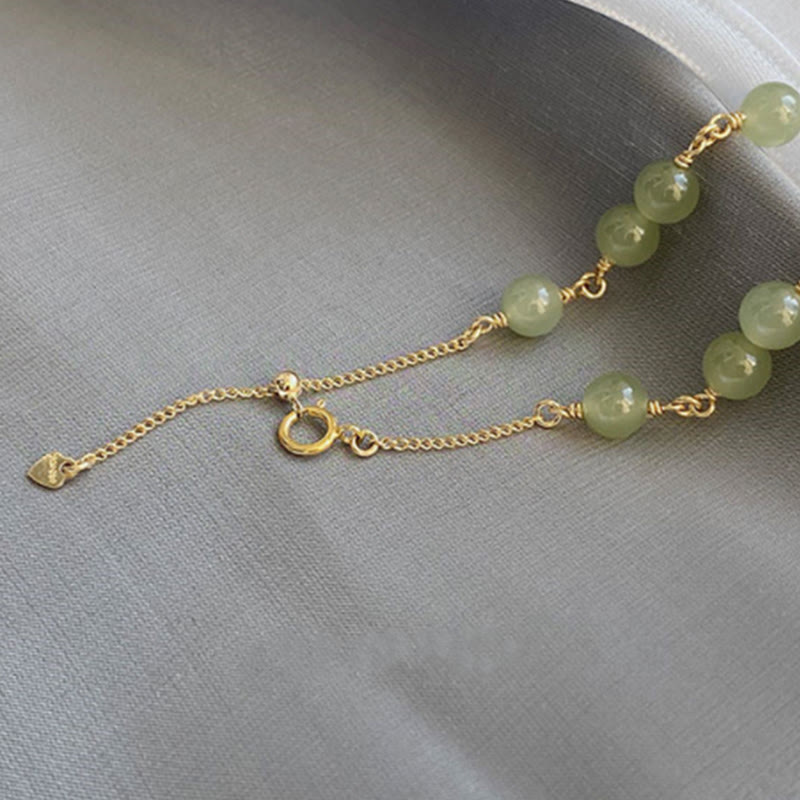 Fortune Jewel 14k Gold Plated Hetian Jade Beaded Prosperity Chain Bracelet