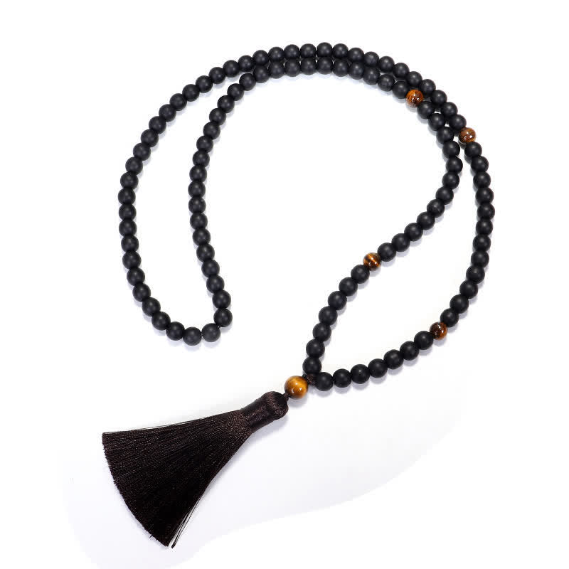 Fortune Jewel 108 Mala Beads Frosted Stone Tiger Eye Balance Bracelet Necklace Pendant