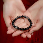 Fortune Jewel Chinese Zodiac Natal Buddha 925 Sterling Silver Black Obsidian Moonstone Strength Bracelet