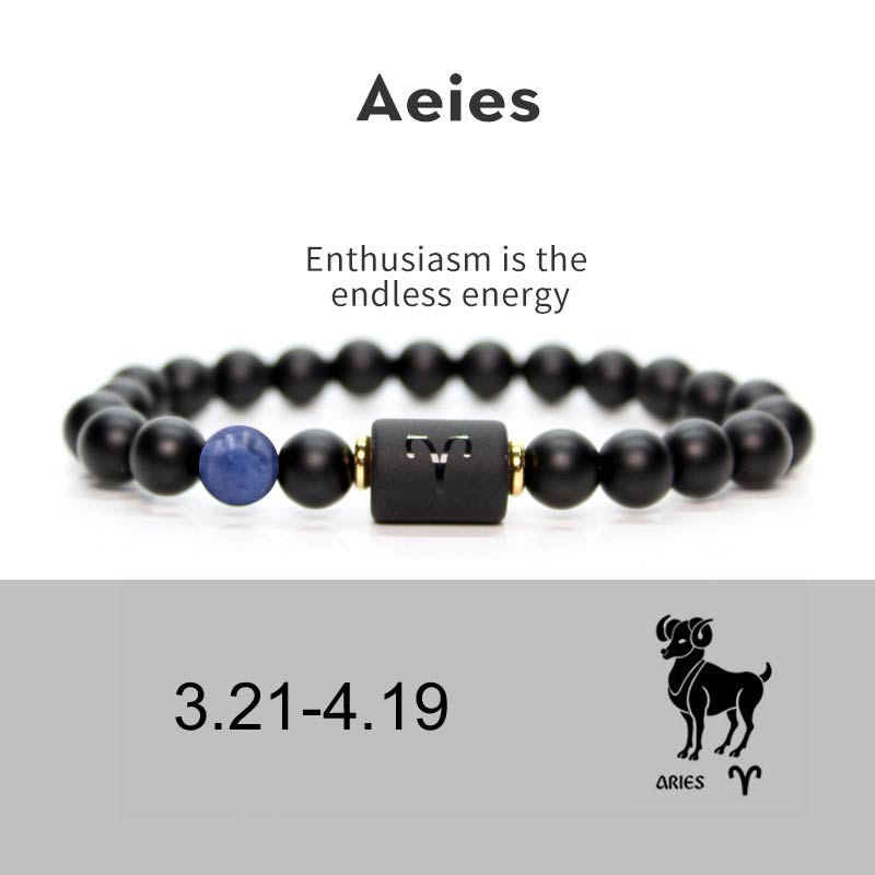 Fortune Jewel 12  Constellations of the Zodiac Black Onyx Adjustable Bracelet