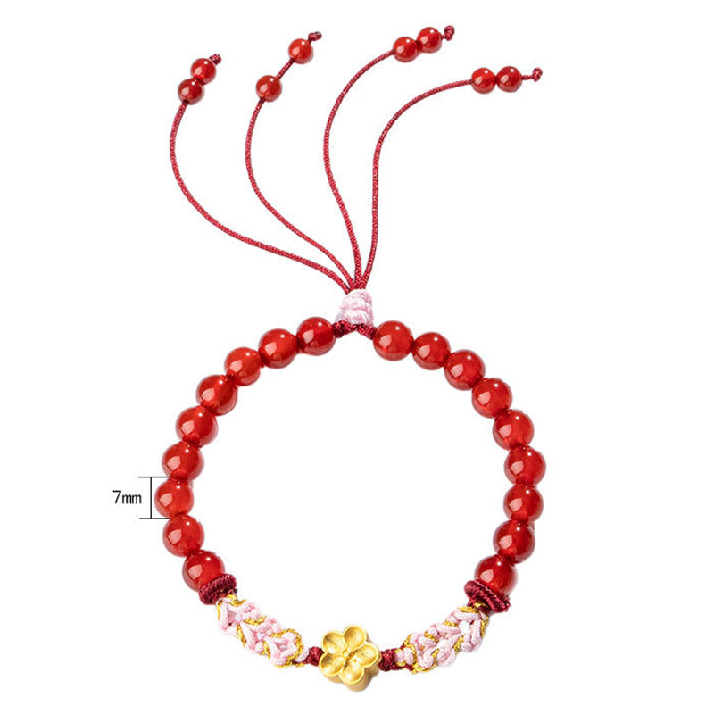 Fortune Jewel 999 Sterling Silver Natural Red Agate Pink Crystal Cherry blossom Bracelet