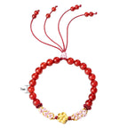 Fortune Jewel 999 Sterling Silver Natural Red Agate Pink Crystal Cherry blossom Bracelet