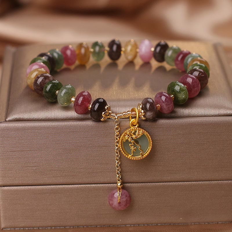 Fortune Jewel Colorful Tourmaline Cute Flower Rabbit Charm Love Bracelet