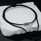 Fortune Jewel 999 Sterling Silver Nine-Eye Dzi Bead Pattern Protection Rope Necklace Pendant