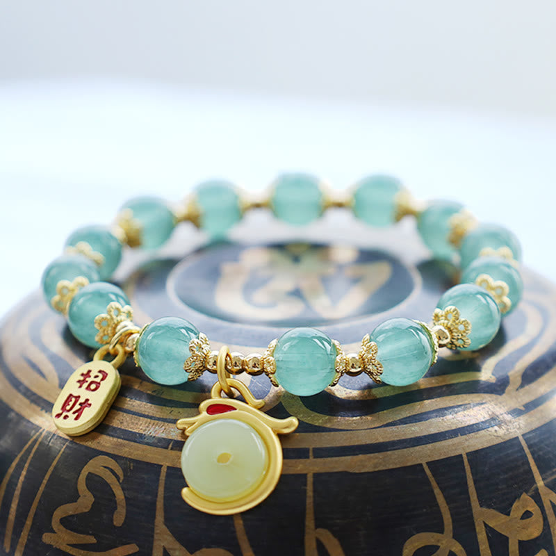 Fortune Jewel Year of the Dragon Red Agate Green Aventurine Peace Buckle Fu Character Lucky Fortune Bracelet