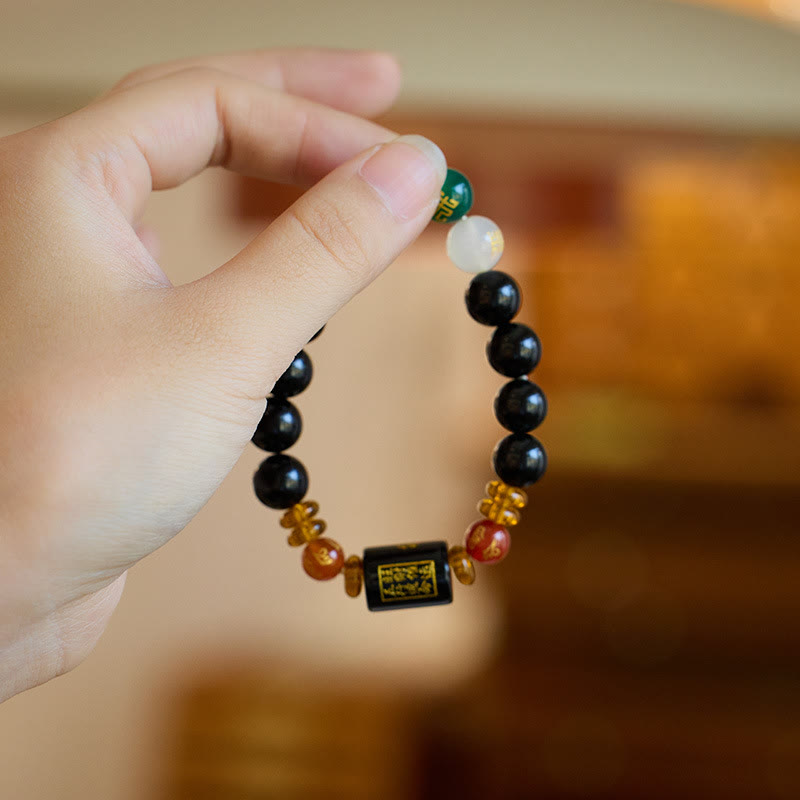 Fortune Jewel Five Elements Black Onyx Red Agate Wisdom Wealth Bracelet