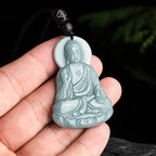 Fortune Jewel Amitabha Buddha Natural Jade Lotus Amulet Compassion String Necklace Pendant Fortune Jewel
