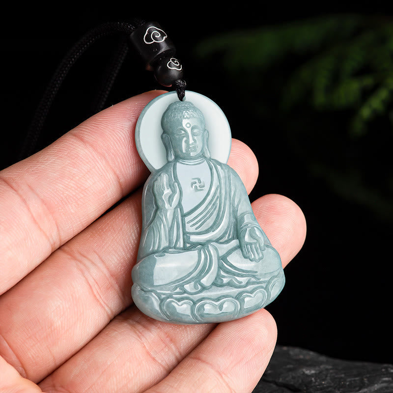 Fortune Jewel Amitabha Buddha Natural Jade Lotus Amulet Compassion String Necklace Pendant Fortune Jewel