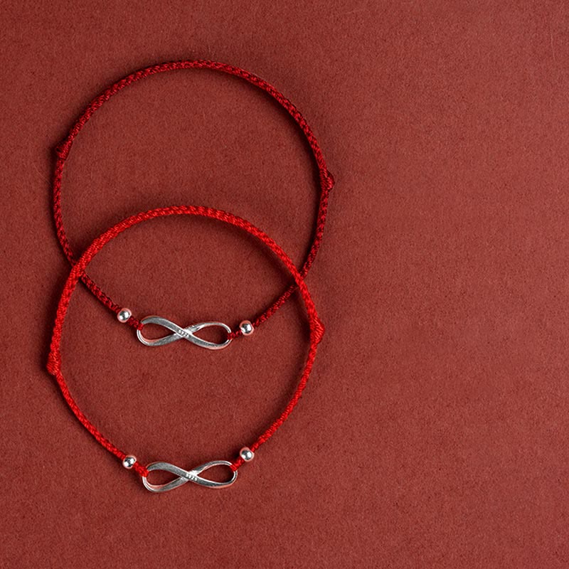 Fortune Jewel 925 Sterling Silver Endless Knot Protection Luck Red String Bracelet Anklet