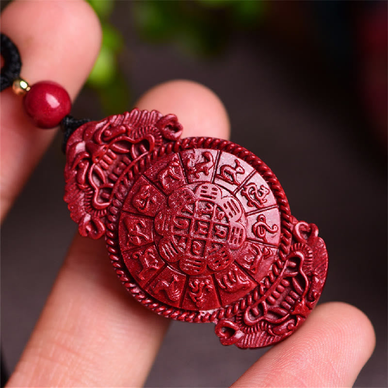 Fortune Jewel Laughing Buddha Yin Yang Chinese Zodiac Gourd Natural Cinnabar Blessing Necklace Pendant