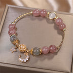 Fortune Jewel Strawberry Quartz Moonstone Moon Star Love Bracelet