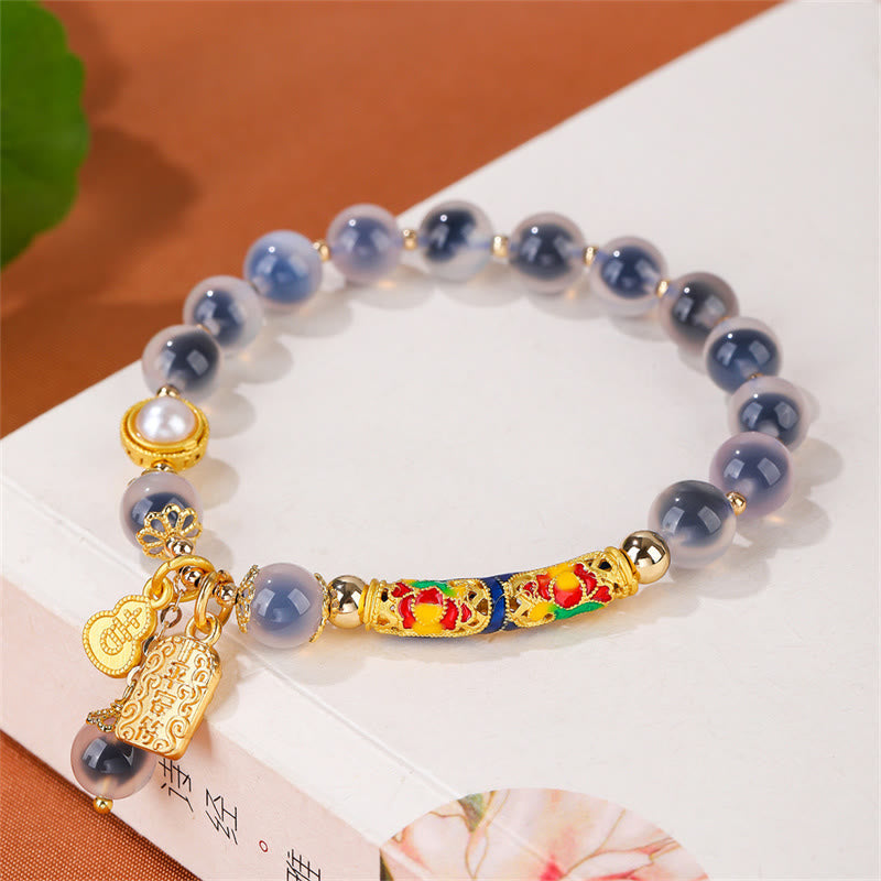 Fortune Jewel Natural Blue Candy Agate Amulet Strength Bracelet