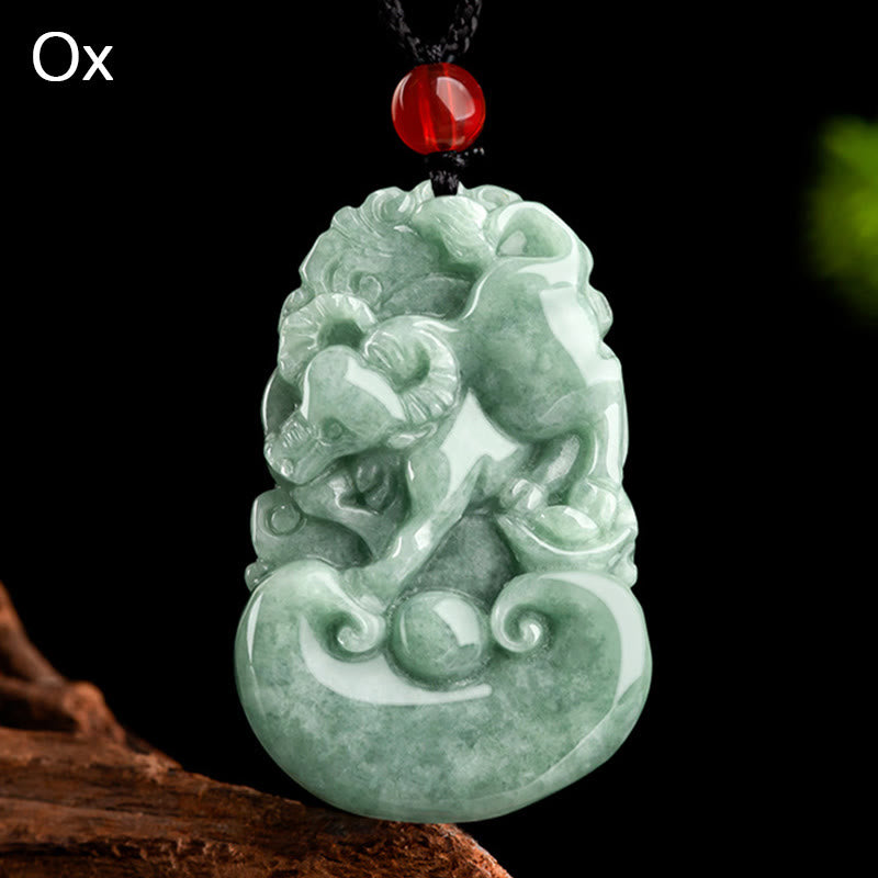 Fortune Jewel Natural Green Jade 12 Chinese Zodiac Luck Prosperity Necklace Pendant