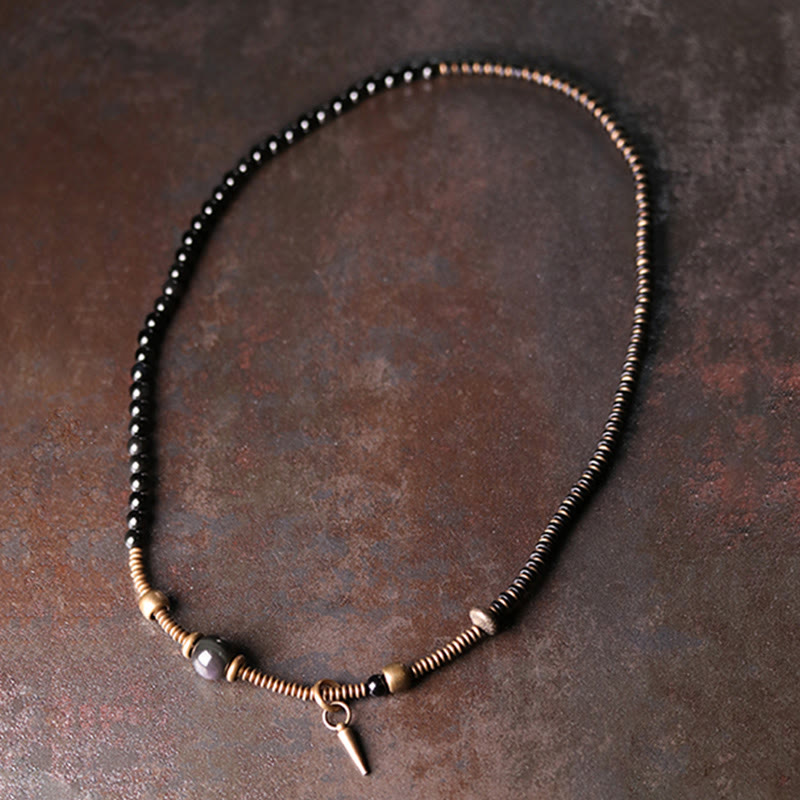 Fortune Jewel Rainbow Obsidian Ebony Wood Copper Healing Triple Wrap Bracelet