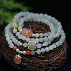Fortune Jewel Natural Hetian Jade Pink Crystal Peace Buckle Happiness Abundance Bracelet