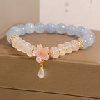 Fortune Jewel Aquamarine White Agate Pearl Abacus Beads Flower Healing Bracelet