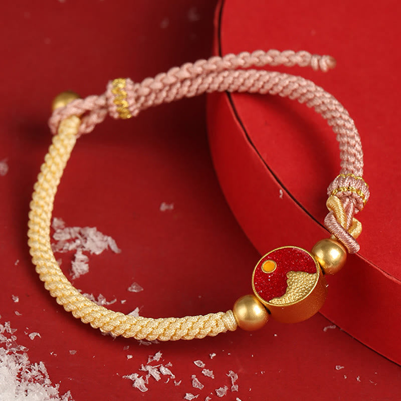 Fortune Jewel Handmade Mountain and Sea Engraved Luck Two-Color String Couple Bracelet