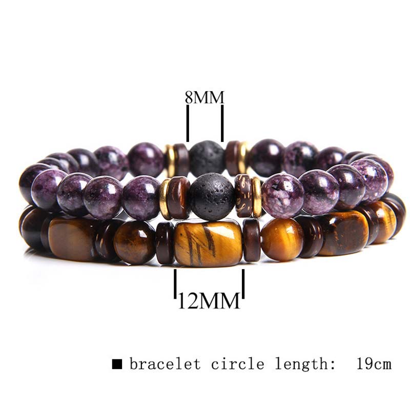 Fortune Jewel 2PCS Healing Crystal Emperor Stone Tiger Eye Bead Bracelet