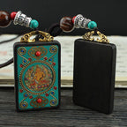 Fortune Jewel Tibet God Of Wealth Money Tree Golden Phoenix Thangka Ebony Peace Necklace Pendant