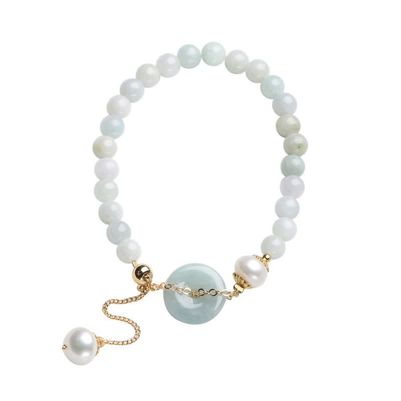 Fortune Jewel Natural Jade Pearl Peace Buckle Prosperity Luck Bracelet