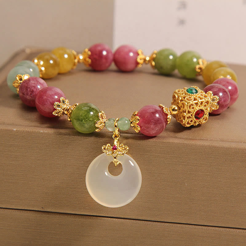 Fortune Jewel Colorful Tourmaline Peace Buckle Charm Wisdom Bracelet