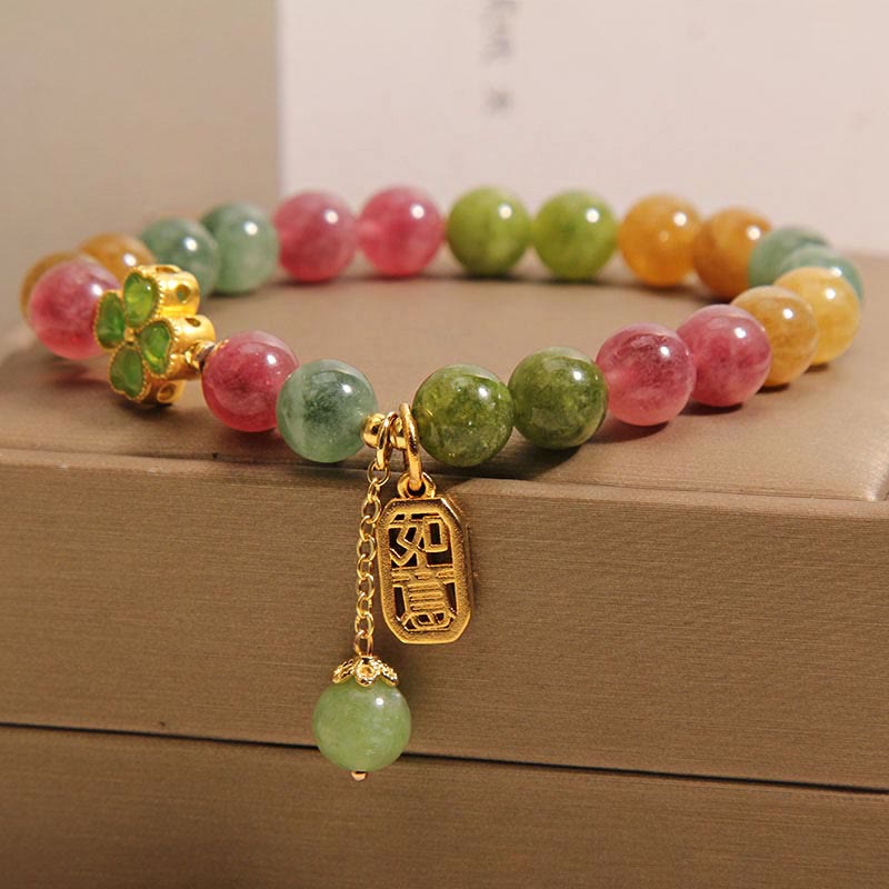 Fortune Jewel Tourmaline Jade Colorful Four-leaf Clover Positive Bracelet