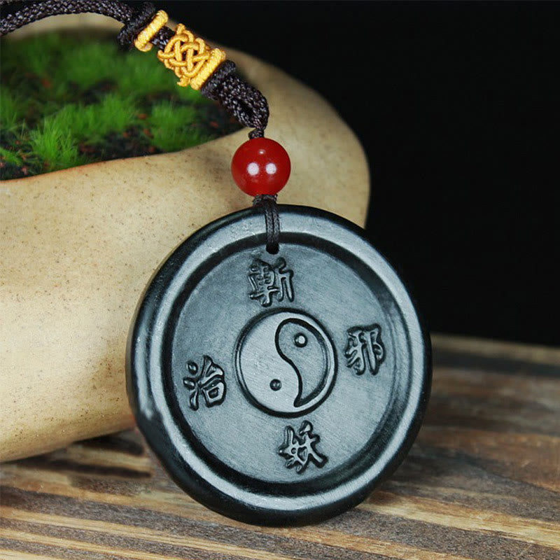 Fortune Jewel Natural Hetian Cyan Jade Yin Yang Luck Harmony Necklace Pendant Fortune Jewel