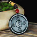 Fortune Jewel Natural Hetian Cyan Jade Yin Yang Luck Harmony Necklace Pendant Fortune Jewel