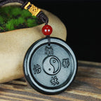 Fortune Jewel Natural Hetian Cyan Jade Yin Yang Luck Harmony Necklace Pendant Fortune Jewel
