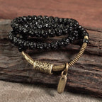 Fortune Jewel Retro Coconut Shell Brass Copper Happiness Triple Wrap Bracelet