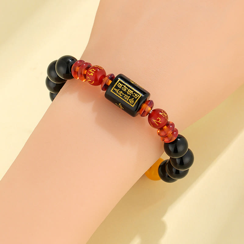 Fortune Jewel Five Elements Black Onyx Red Agate Wisdom Wealth Bracelet