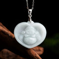 Fortune Jewel Laughing Buddha White Jade Luck Blessing Titanium Steel Chain Necklace Pendant Fortune Jewel