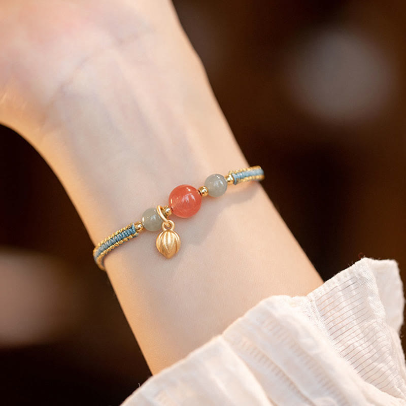 Fortune Jewel Red Agate Jade Lotus Confidence Calm String Bracelet