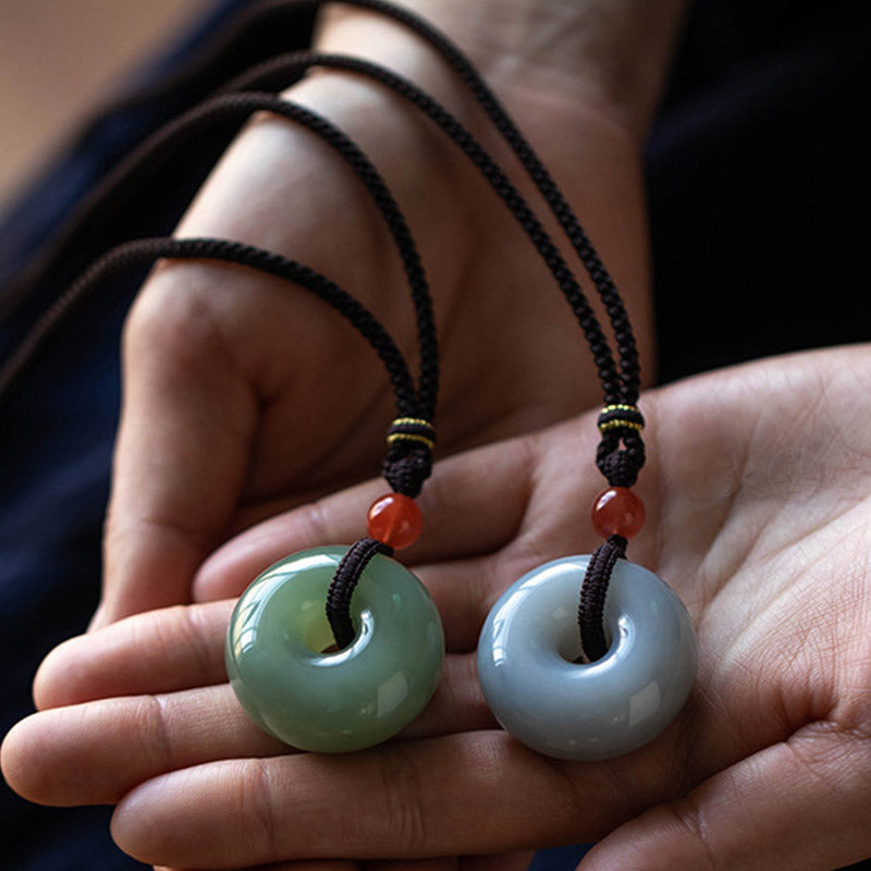 Fortune Jewel Natural Round Jade Gray Jade Peace Buckle Luck Necklace Pendant