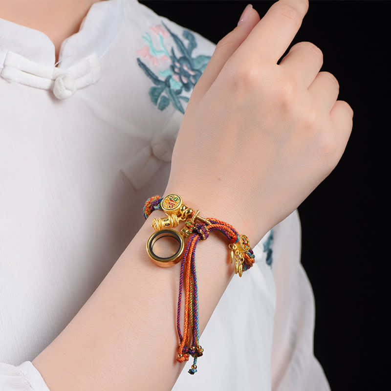 Fortune Jewel Tibetan Om Mani Padme Hum Dreamcatcher Luck Colorful Reincarnation Knot String Bracelet