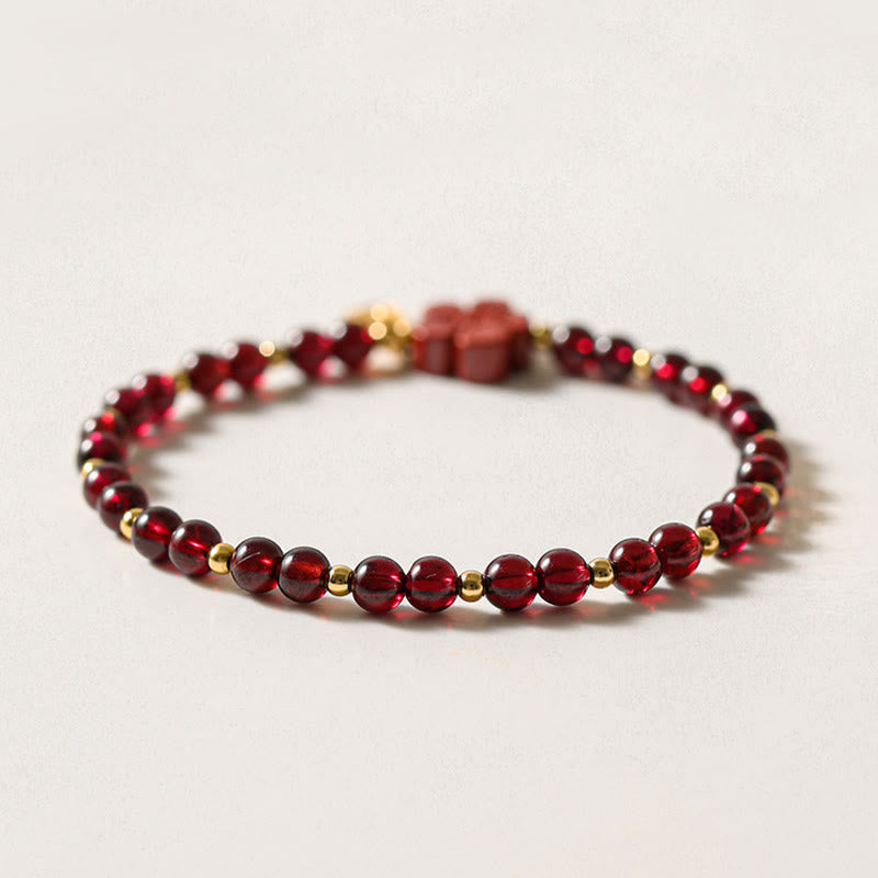 Fortune Jewel 14K Gold Plated Natural Garnet Cinnabar Flower Calm Bracelet