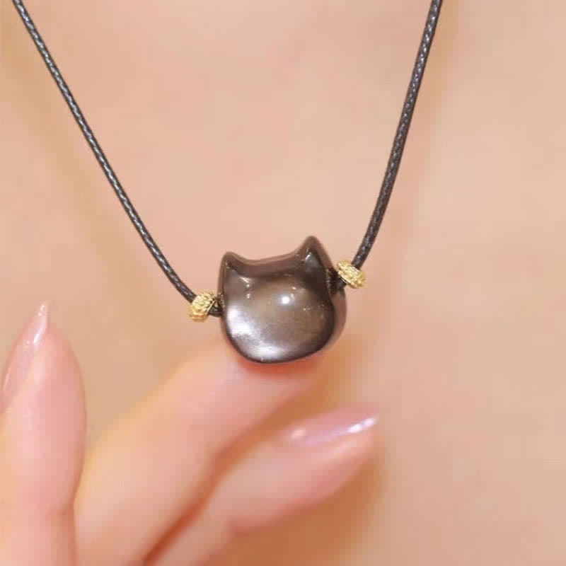 Fortune Jewel Gold Sheen Obsidian Silver Sheen Obsidian Lovely Paw Lucky Cat Protection Bracelet