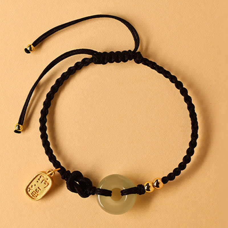 Fortune Jewel Hetian Jade Peace Buckle Fu Character String Luck Bracelet