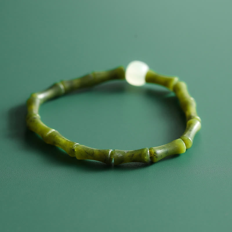Fortune Jewel Green Bamboo Jade Pattern Luck Abundance Bracelet